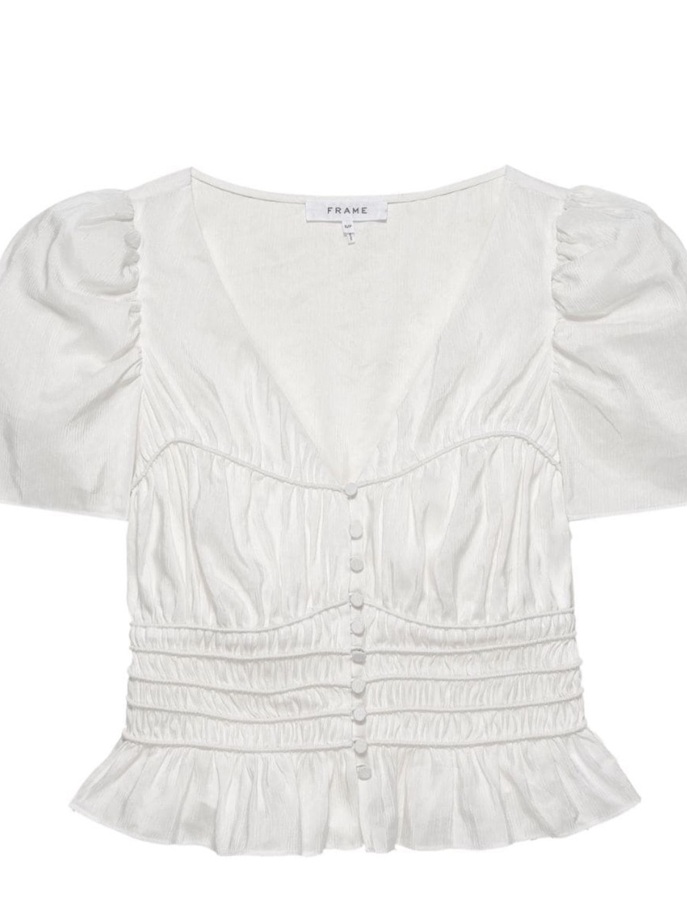 FRAME Puff Sleeve Smocked Blouse